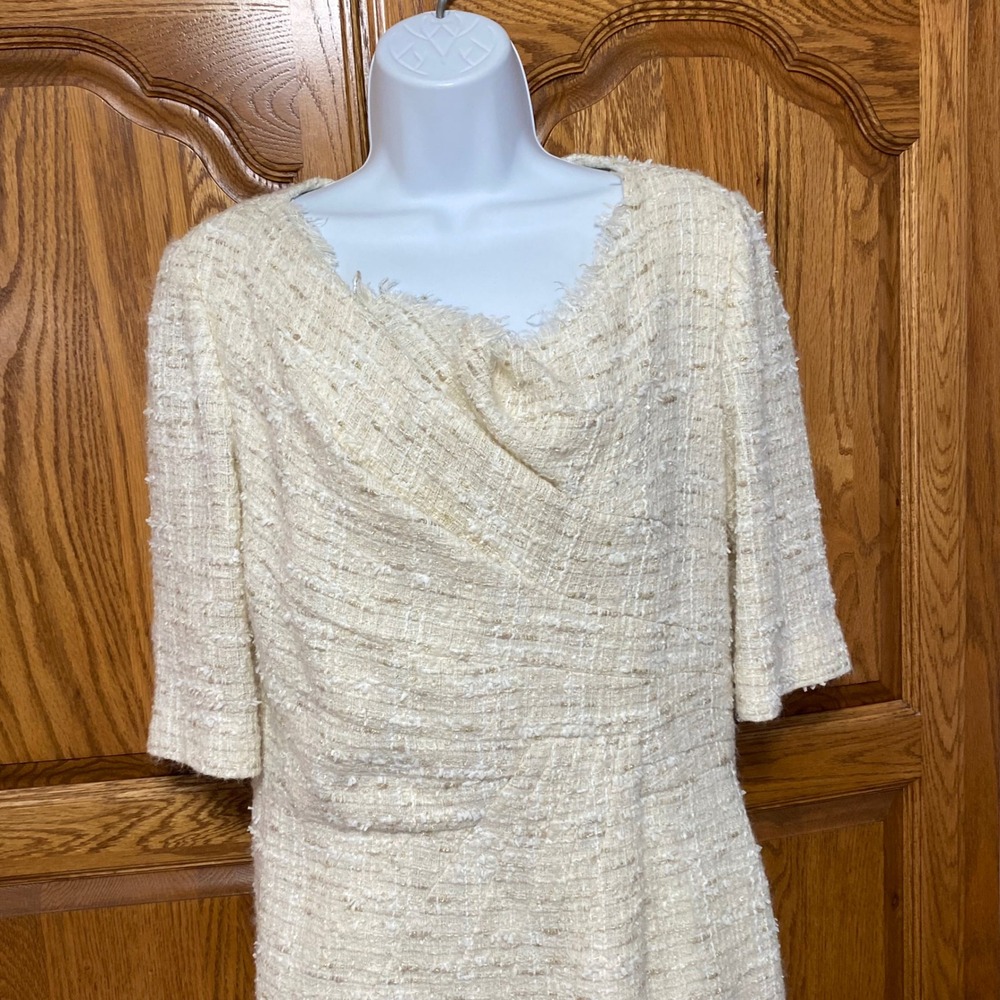 Oscar De La Renta Sheath Dress 10 Cream Tweed Wool Silk S12 Spring 2012 Runway - Picture 4 of 15